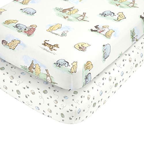 Product: Disney Winnie The Pooh Classic Pooh Ivory, Blue, Sage, Tan Storybook 6 Piece Nursery Crib Bedding Set - Comforter, 2 Fitted Crib Sheets, Dust Ruffle, Baby Blanket, Changing Pad Cover