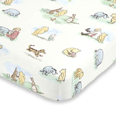 Product: Disney Winnie The Pooh Classic Pooh Ivory, Blue, Sage, Tan Storybook 6 Piece Nursery Crib Bedding Set - Comforter, 2 Fitted Crib Sheets, Dust Ruffle, Baby Blanket, Changing Pad Cover