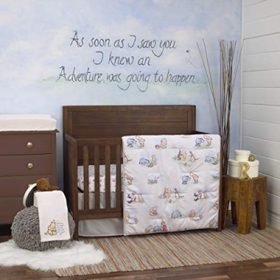Product: Disney Winnie The Pooh Classic Pooh Ivory, Blue, Sage, Tan Storybook 6 Piece Nursery Crib Bedding Set - Comforter, 2 Fitted Crib Sheets, Dust Ruffle, Baby Blanket, Changing Pad Cover