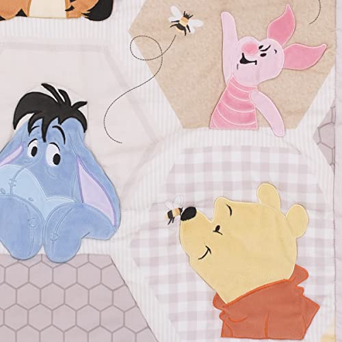 Product: Disney Winnie The Pooh Hugs and Honeycombs Grey, White, and Tan Patchwork with Piglet, Tigger and Eeyore 3 Piece Crib Bedding Set - Comforter, 100% Cotton Fitted Crib Sheet, and Crib Skirt