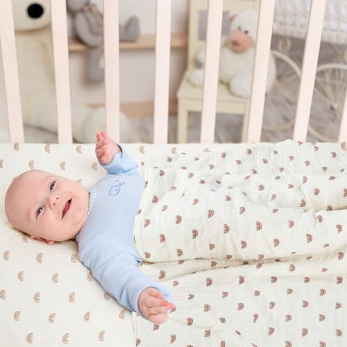 Product: Dormlony 4-Piece Baby Crib Bedding Set,Muslin Cotton Quilted Blanket with Fitted Sheet,Baby Security Blanket and Crib Hanging Storage,Rainbow.