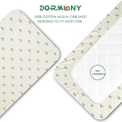 Product: Dormlony 4-Piece Baby Crib Bedding Set,Muslin Cotton Quilted Blanket with Fitted Sheet,Baby Security Blanket and Crib Hanging Storage,Rainbow.