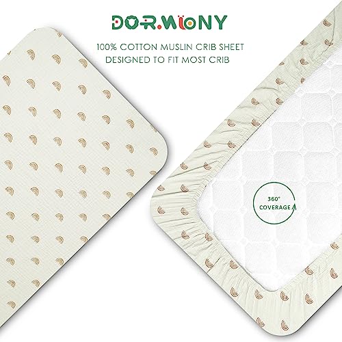 Product: Dormlony 4-Piece Baby Crib Bedding Set,Muslin Cotton Quilted Blanket with Fitted Sheet,Baby Security Blanket and Crib Hanging Storage,Rainbow.