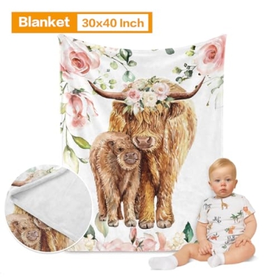 Highland Cow Baby Crib Bedding Set, 3 Piece Nursery Bundle, Soft Blanket Sheet Pillowcase, Rustic Farm Theme, 32.5cm 7 Product: Duckbe Baby Crib Bedding Set - Highland Cow Design Nursery Bedding 3 Pcs Set - Chic Soft Blanket, Sheet, Pillowcase for Newborns Boys Girls Gifts Color25