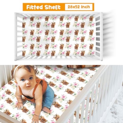 Highland Cow Baby Crib Bedding Set, 3 Piece Nursery Bundle, Soft Blanket Sheet Pillowcase, Rustic Farm Theme, 32.5cm 8 Product: Duckbe Baby Crib Bedding Set - Highland Cow Design Nursery Bedding 3 Pcs Set - Chic Soft Blanket, Sheet, Pillowcase for Newborns Boys Girls Gifts Color25