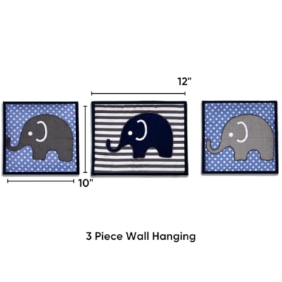 Product: Elephants Crib Bedding & Nursery Decor Set 10 pc Crib Bedding Set with 2 Crib Fitted Sheets (Blue Navy Gray)