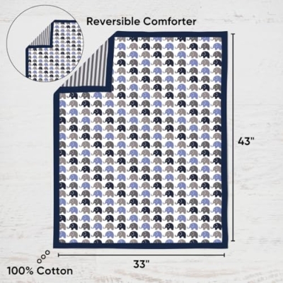 Product: Elephants Crib Bedding & Nursery Decor Set 10 pc Crib Bedding Set with 2 Crib Fitted Sheets (Blue Navy Gray)