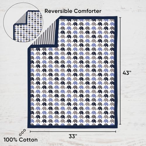 Product: Elephants Crib Bedding & Nursery Decor Set 10 pc Crib Bedding Set with 2 Crib Fitted Sheets (Blue Navy Gray)
