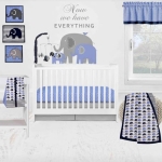Product: Elephants Crib Bedding & Nursery Decor Set 10 pc Crib Bedding Set with 2 Crib Fitted Sheets (Blue Navy Gray)