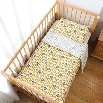 Product: Emenpy 100% Cotton Crib Bedding Set for Baby Boys Girls,3 Pcs Baby Bed Linen Include Duvet Cover,Fitted Sheet,Pillowcase,Nursery Decoration,No Filler (Yellow)