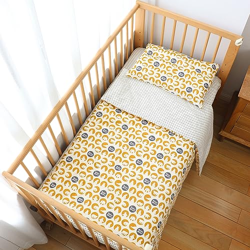 Emenpy 100% Cotton Crib Bedding Set for Baby Boys Girls,3 Pcs Baby Bed Linen Include Duvet Cover,Fitted Sheet,Pillowcase,Nursery Decoration,No Filler (Yellow) - Crib Bedding Sets Product: Emenpy 100% Cotton Crib Bedding Set for Baby Boys Girls,3 Pcs Baby Bed Linen Include Duvet Cover,Fitted Sheet,Pillowcase,Nursery Decoration,No Filler (Yellow)