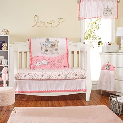 Product: EVERYDAY KIDS Precious Moments Noah’s Ark 4 Pc Crib Bedding for Girls Nursery Set Includes Baby Bed Quilt, Fitted Sheet, Dust Ruffle and Diaper Stacker with Sweet Images of Elephants and Giraffes