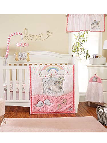 Product: EVERYDAY KIDS Precious Moments Noah’s Ark 4 Pc Crib Bedding for Girls Nursery Set Includes Baby Bed Quilt, Fitted Sheet, Dust Ruffle and Diaper Stacker with Sweet Images of Elephants and Giraffes