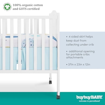 Organic Cotton Crib Bedding Set, Seafoam Green Cloud Nursery Bundle, 3 Piece Dreamer Baby Bedding, 100% Organic Cotton, Standard Crib 11 Product: Evolur Buybuy Baby Arctic Blue & Space Print 3 Piece Mini Crib Bedding Set, Machine Washable, Soft and Breathable Toddler Bedding Set, Includes Fitted Sheet, Comfortor and Crib Skirt