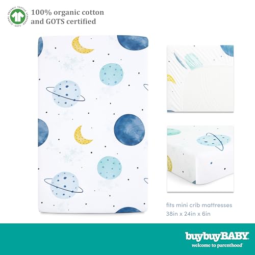 Organic Cotton Crib Bedding Set, Seafoam Green Cloud Nursery Bundle, 3 Piece Dreamer Baby Bedding, 100% Organic Cotton, Standard Crib 3 Product: Evolur Buybuy Baby Arctic Blue & Space Print 3 Piece Mini Crib Bedding Set, Machine Washable, Soft and Breathable Toddler Bedding Set, Includes Fitted Sheet, Comfortor and Crib Skirt