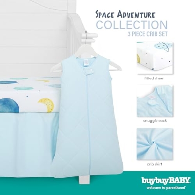 Product: Evolur Space Adventure 3 Piece Crib Bedding Set, Machine Washable, Soft and Breathable Toddler Bedding Set, Includes Fitted Sheet, Wearable Blanket and Crib Skirt