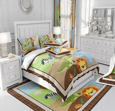 Product: Feelyou Crib Safari Animals Bedding Set Queen, Cartoon Crocodile Elephant Duvet Cover Yellow Giraffe Comforter Cover Kids Toddler Nursery Jungle Animals Bedspread Cover Kids (No Comforter)