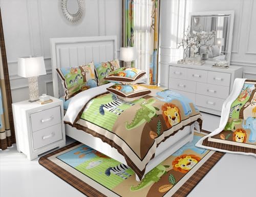 Product: Feelyou Crib Safari Animals Bedding Set Queen, Cartoon Crocodile Elephant Duvet Cover Yellow Giraffe Comforter Cover Kids Toddler Nursery Jungle Animals Bedspread Cover Kids (No Comforter)
