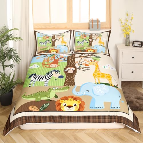 Product: Feelyou Crib Safari Animals Bedding Set Queen, Cartoon Crocodile Elephant Duvet Cover Yellow Giraffe Comforter Cover Kids Toddler Nursery Jungle Animals Bedspread Cover Kids (No Comforter)