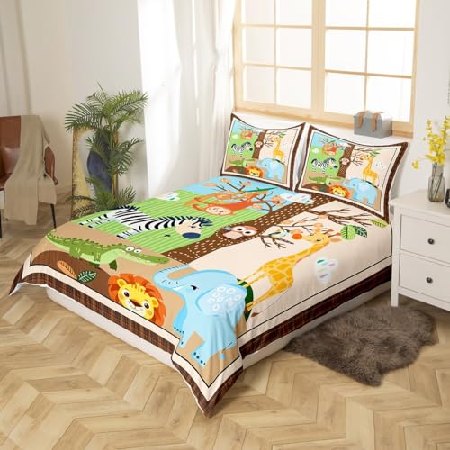 Product: Feelyou Crib Safari Animals Bedding Set Queen, Cartoon Crocodile Elephant Duvet Cover Yellow Giraffe Comforter Cover Kids Toddler Nursery Jungle Animals Bedspread Cover Kids (No Comforter)