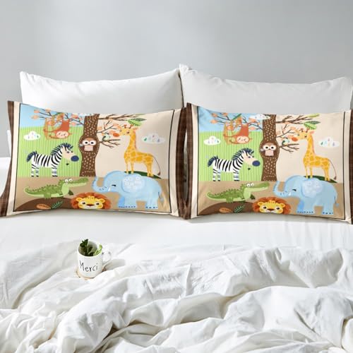 Product: Feelyou Crib Safari Animals Bedding Set Queen, Cartoon Crocodile Elephant Duvet Cover Yellow Giraffe Comforter Cover Kids Toddler Nursery Jungle Animals Bedspread Cover Kids (No Comforter)