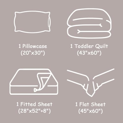 Product: FLXXIE 4 Pieces Toddler Bedding Set, Soft and Breathable Microfiber Crib Sheet Set, Includes Quilted Comforter, Flat Top Sheet, Fitted Sheet, Envelope Pillow Case for Boys and Girls, Olive