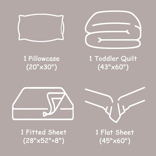 Product: FLXXIE 4 Pieces Toddler Bedding Set, Soft and Breathable Microfiber Crib Sheet Set, Includes Quilted Comforter, Flat Top Sheet, Fitted Sheet, Envelope Pillow Case for Boys and Girls, Olive