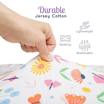 Butterflies Flowers Fitted Crib Sheets, Baby Girl Nursery Bedding, Soft Jersey Cotton, Pink White, 52x28x9in 12 Product: GROW WILD Butterflies & Flowers Fitted Crib Sheets Girl (3 Pack) - Soft Jersey Cotton Fitted Sheet, Toddler Bed Mattress & Baby Crib Bedding Set for Girls, Baby Girl Nursery Crib - Pink & White