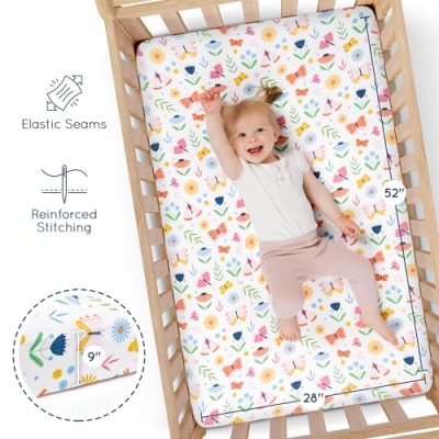 Butterflies Flowers Fitted Crib Sheets, Baby Girl Nursery Bedding, Soft Jersey Cotton, Pink White, 52x28x9in 10 Product: GROW WILD Butterflies & Flowers Fitted Crib Sheets Girl (3 Pack) - Soft Jersey Cotton Fitted Sheet, Toddler Bed Mattress & Baby Crib Bedding Set for Girls, Baby Girl Nursery Crib - Pink & White
