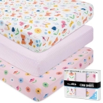 Product: GROW WILD Butterflies & Flowers Fitted Crib Sheets Girl (3 Pack) - Soft Jersey Cotton Fitted Sheet, Toddler Bed Mattress & Baby Crib Bedding Set for Girls, Baby Girl Nursery Crib - Pink & White