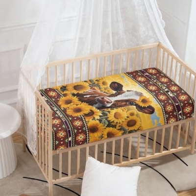 Product: Guosanchn Sunflower Cow Fitted Crib Sheet for Baby Girls Boys Bed Sheet Set Southwest Aztec Toddler Mattress Sheets for Standard Crib 28" x 52" Nursery Bedding Sets