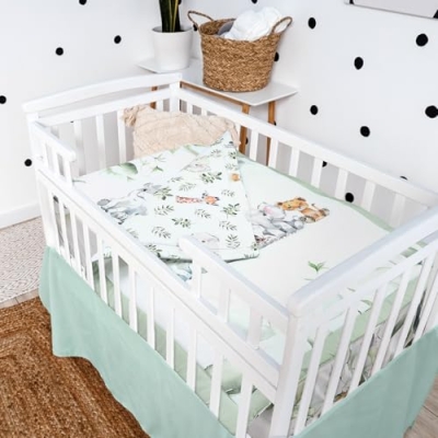 Safari Animals Eucalyptus Crib Bedding, Watercolor Quilt Sheet Skirt Set, Gender Neutral Nursery, 3 Piece 120cm 12 Product: Hahafelt 3 Pcs Baby Crib Bedding Set Safari Animals Dinosaurs Teddy Bear Woodland Animals Jungle Crib Set Includes Quilt, Fitted Sheet, Skirt for Baby Boy Girl (Light Blue,Safari)