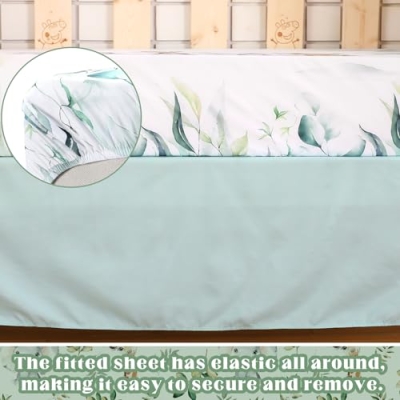 Safari Animals Eucalyptus Crib Bedding, Watercolor Quilt Sheet Skirt Set, Gender Neutral Nursery, 3 Piece 120cm 13 Product: Hahafelt 3 Pcs Baby Crib Bedding Set Safari Animals Dinosaurs Teddy Bear Woodland Animals Jungle Crib Set Includes Quilt, Fitted Sheet, Skirt for Baby Boy Girl (Light Blue,Safari)