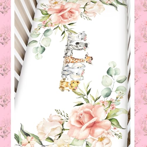 Product: Hahafelt 3 Pcs Baby Crib Bedding Set Safari Animals Dinosaurs Teddy Bear Woodland Animals Jungle Crib Set Includes Quilt, Fitted Sheet, Skirt for Baby Boy Girl(Pink,Safari)