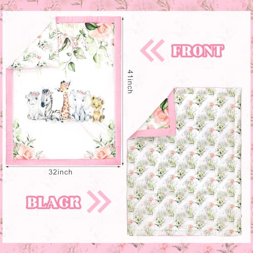 Product: Hahafelt 3 Pcs Baby Crib Bedding Set Safari Animals Dinosaurs Teddy Bear Woodland Animals Jungle Crib Set Includes Quilt, Fitted Sheet, Skirt for Baby Boy Girl(Pink,Safari)
