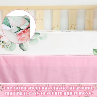 Product: Hahafelt 3 Pcs Baby Crib Bedding Set Safari Animals Dinosaurs Teddy Bear Woodland Animals Jungle Crib Set Includes Quilt, Fitted Sheet, Skirt for Baby Boy Girl(Pink,Safari)