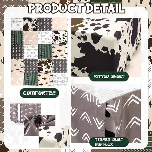 Western Cowboy Crib Bedding Set, 3 Piece Nursery Bundle, Comforter Fitted Sheet Dust Ruffle, Brown Green 32x41in Sheets 28x52in 2 Product: Hahafelt 3 Piece Patchwork Western Crib Bedding Set, Neutral Cow Cactus Print Baby Bedding, Barnyard Western Nursery Decor, Standard Size Soft Baby Bed Set Includes Quilt, Fitted Crib Sheet, Bed Skirt