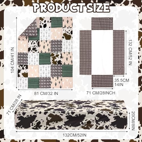 Western Cowboy Crib Bedding Set, 3 Piece Nursery Bundle, Comforter Fitted Sheet Dust Ruffle, Brown Green 32x41in Sheets 28x52in 1 Product: Hahafelt 3 Piece Patchwork Western Crib Bedding Set, Neutral Cow Cactus Print Baby Bedding, Barnyard Western Nursery Decor, Standard Size Soft Baby Bed Set Includes Quilt, Fitted Crib Sheet, Bed Skirt