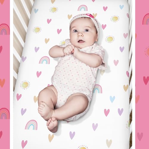 Rainbow Boho Crib Bedding Set for Girls, Pink Inspirational Quote Nursery Bedding, Fitted Sheet Comforter Crib Skirt, Standard Size 5 Product: Hahafelt 3 Piece Rainbow Boho Crib Bedding Set for Girls Inspirational Quote Pink Baby Crib Bedding Set Standard Size Nursery Bedding Includes Fitted Crib Sheet,Comforter, Crib Skirt
