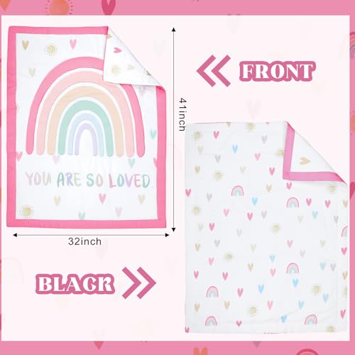 Rainbow Boho Crib Bedding Set for Girls, Pink Inspirational Quote Nursery Bedding, Fitted Sheet Comforter Crib Skirt, Standard Size 2 Product: Hahafelt 3 Piece Rainbow Boho Crib Bedding Set for Girls Inspirational Quote Pink Baby Crib Bedding Set Standard Size Nursery Bedding Includes Fitted Crib Sheet,Comforter, Crib Skirt