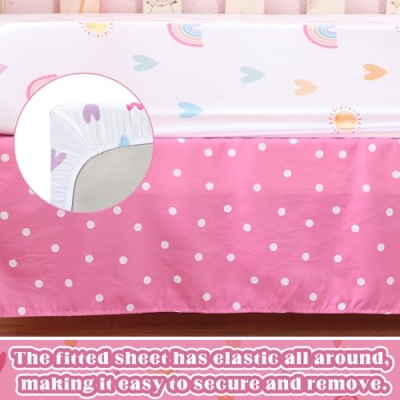 Rainbow Boho Crib Bedding Set for Girls, Pink Inspirational Quote Nursery Bedding, Fitted Sheet Comforter Crib Skirt, Standard Size 13 Product: Hahafelt 3 Piece Rainbow Boho Crib Bedding Set for Girls Inspirational Quote Pink Baby Crib Bedding Set Standard Size Nursery Bedding Includes Fitted Crib Sheet,Comforter, Crib Skirt