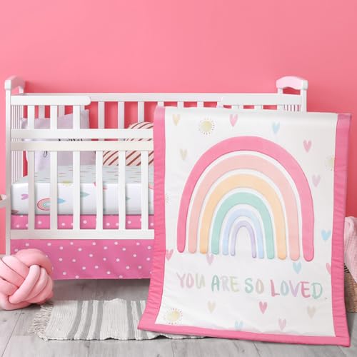 Hahafelt 3 Piece Rainbow Boho Crib Bedding Set for Girls Inspirational Quote Pink Baby Crib Bedding Set Standard Size Nursery Bedding Includes Fitted Crib Sheet,Comforter, Crib Skirt - Crib Bedding Sets Product: Hahafelt 3 Piece Rainbow Boho Crib Bedding Set for Girls Inspirational Quote Pink Baby Crib Bedding Set Standard Size Nursery Bedding Includes Fitted Crib Sheet,Comforter, Crib Skirt