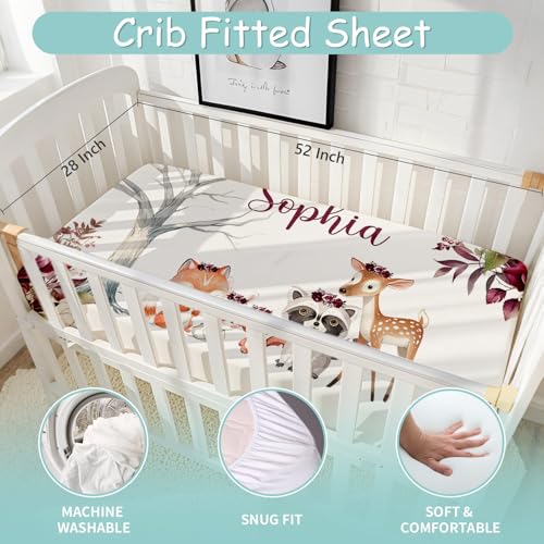 Product: Hatchaa Personalized Baby Crib Bedding Set - 3 Piece Custom Name Nursery Bedding Crib Set for Girls Boys, Floral Woodland Animals Baby Bedding Sets for Toddlers Infants New Parents Customized Gifts