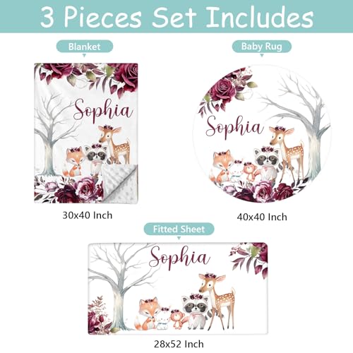 Product: Hatchaa Personalized Baby Crib Bedding Set - 3 Piece Custom Name Nursery Bedding Crib Set for Girls Boys, Floral Woodland Animals Baby Bedding Sets for Toddlers Infants New Parents Customized Gifts