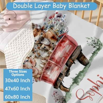 Product: Hatchaa Personalized Baby Crib Bedding Set, 5 Pcs Custom Farm Animals Pattern Nurery Bedding Set for Boys and Girls, Baby Blanket with Dotted Backing, Newborns Infant & Toddler Customized Gifts