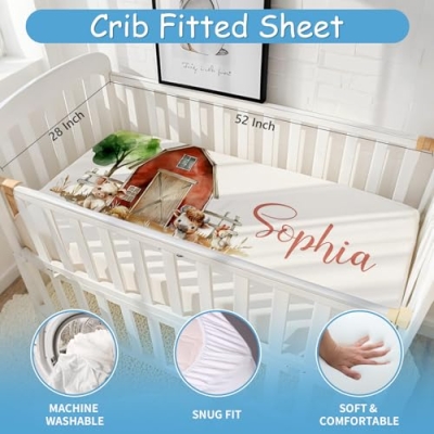 Product: Hatchaa Personalized Baby Crib Bedding Set, 5 Pcs Custom Farm Animals Pattern Nurery Bedding Set for Boys and Girls, Baby Blanket with Dotted Backing, Newborns Infant & Toddler Customized Gifts