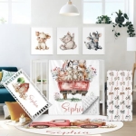 Product: Hatchaa Personalized Baby Crib Bedding Set, 5 Pcs Custom Farm Animals Pattern Nurery Bedding Set for Boys and Girls, Baby Blanket with Dotted Backing, Newborns Infant & Toddler Customized Gifts