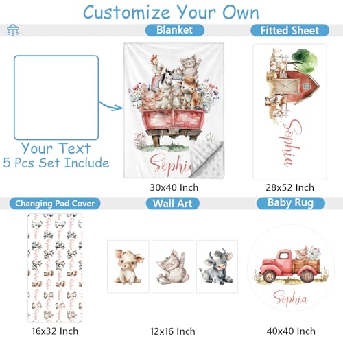 Product: Hatchaa Personalized Baby Crib Bedding Set, 5 Pcs Custom Farm Animals Pattern Nurery Bedding Set for Boys and Girls, Baby Blanket with Dotted Backing, Newborns Infant & Toddler Customized Gifts