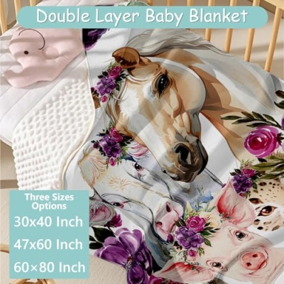 Product: Hatchaa Personalized Name Baby Crib Bedding Set - 3 Piece Print Farm Animals Baby Crib Set for Girls Boys, Toddler Crib Bedding Set, Double Layer Blanket, Customized Gift for Infants Newborns Kids