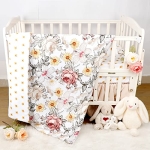 Product: HNHUAMING 4-Piece Crib Bedding Set for Girls, Boho Baby Girl Bedding Set with Crib Skirt, Baby Quilt, Crib Sheet and Diaper Stacker, Flower